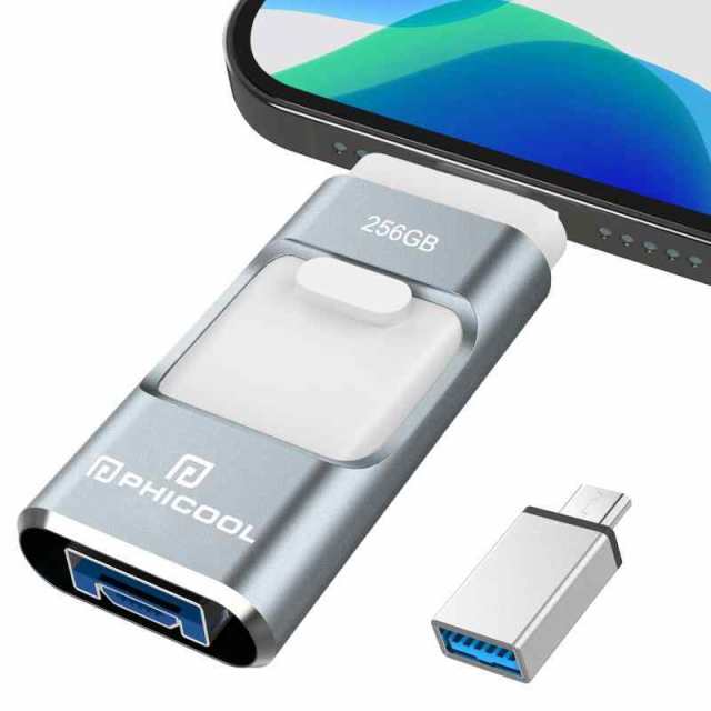 USBメモリー 4in1 多機能 データバックアップ 容量不足解消 外付けUSB 高速 (256GB グレー)