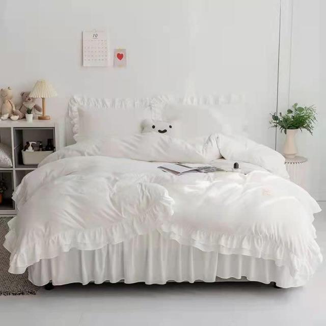 布団カバー シングル セミダブル ダブル 3/4点セット 布団カバー セット フリル 姫風 可愛い シングル掛け布団カバー ベッドスカート 枕カバー カバーシーツセット 肌に優しい フリル付きおしゃれ 北欧 ホテル 安心 清潔 丸洗いOK (ホワイト, Sの通販は