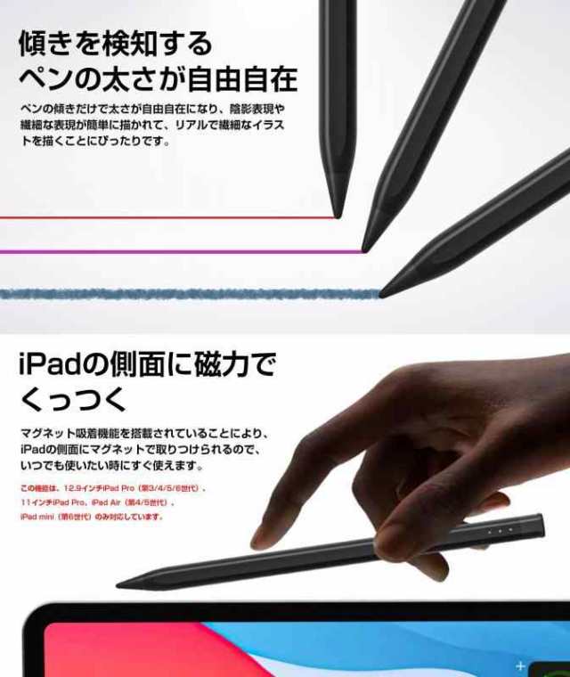 2022年最新 バッテリー残量表示 iPadペン】USGMoBi タッチペン iPad専用 ペンシル 傾き検知 マグネット吸着 パームリジェクション機能  の通販はau PAY マーケット - Grafort | au PAY マーケット－通販サイト