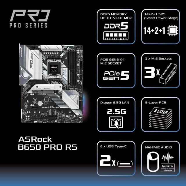 ASRock マザーボード B650 Pro RS AMD Ryzen 7000 シリーズ CPU対応 (Soket AM5) B650E ATX マザーボード 【国内正規品】