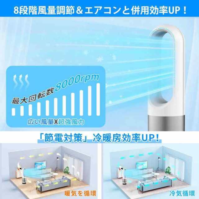 LRIO タワーファン 【羽根なし&DCモーター&電気代節約】扇風機 羽なし扇風機 リビング扇風機 サーキュレーター 羽根なし扇風機 DCモーター  静音運転 8段階送風 微風 強風 大風量 100°左右首振り 9H切タイマー 省エネ 節電対策 お手入れ簡単の通販はau PAY マーケット ...