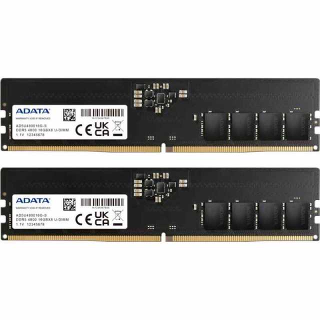 エイデータ(Adata) ADATA デスクトップPC用メモリ PC5-38400 (DDR5-4800)対応 16GB×2枚 288pin DDR5 U-DIMM 1.1V AD5U480016G-DT