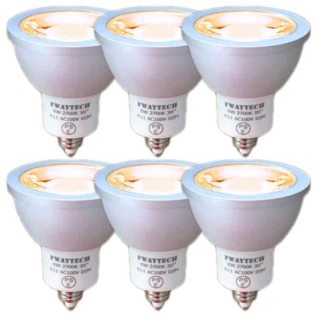 FWAYTECH LED電球 E26 調光対応 6W ダイクロ型50W〜60W相当 中角30度 ダクトレールLEDスポットライト ダイクロハロゲン電球代替え 密閉器具対応 (電球色相当(2700K), 本体銀 E11口金 調光(6個))の通販は 5,153円