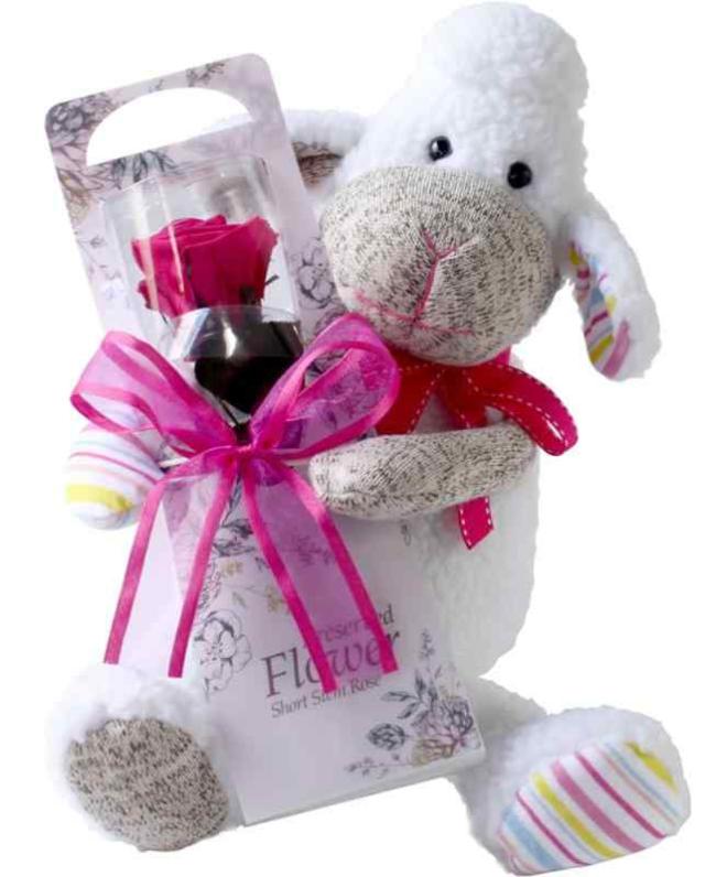 プリザーブドフラワー (ギフトラッピング付き プレゼント お祝い [ 母の日 記念日 誕生日 ] アレンジ クマさんと一輪の薔薇 (ヒツジ) 5,353円