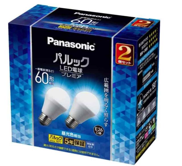 パナソニック LED電球 プレミア E26口金 電球６0形相当 2個入 昼光色相当(7.0W) 一般電球広配光タイプ 密閉器具対応 LDA7DGSK6F2Tの通販は