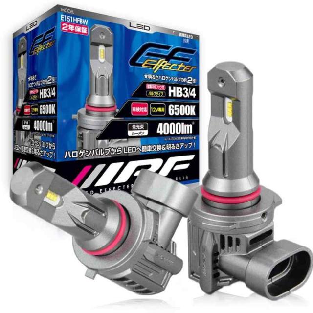 IPF ヘッドライト フォグランプ LED 車用 HB3 HB4 4000lm 6500K ホワイト 12V用 2本入 車検対応 ドライバーユニット一体型 冷却ファン内蔵 ハロゲンサイズ型 取付簡単 Eシリーズ E151HFBW