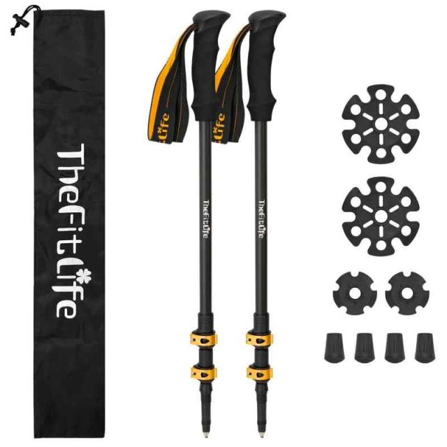 TheFitLife トレッキングポール カーボン 登山 ストック 軽量 57-120cm伸縮 ウォーキングポール ウォーキングステッキ 2本セット 登山杖 登山ポール 山登り ステッキ ハイキングポール 男性 女性 高齢者 (オレンジ)の通販は
