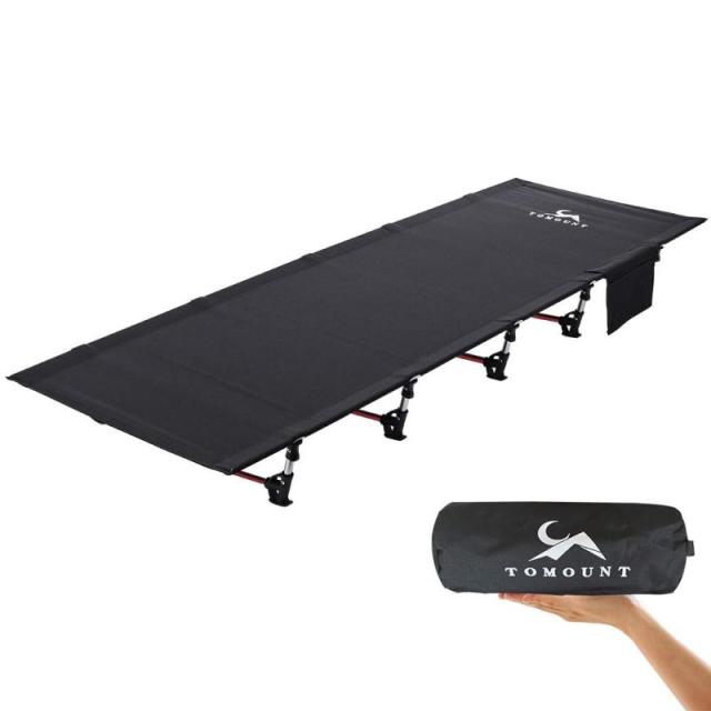 TOMOUNT アウトドアベッド キャンプコット 折りたたみ ベッド 軽量 耐荷重150kg 簡易ベッド コンパクト 防水 通気性 防災 収納ケース付き (ブラック)