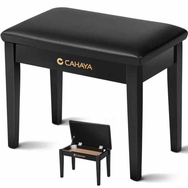 CAHAYA ピアノ 椅子 楽譜収納付き 30mmパッド入り 耐荷重150KG 四角い足パッド×4 丸い足パッド×4 レンチ×１付き ラバーウッド無垢材の脚 幅56cm 奥行34cm 高さ42.5cm ベンチ椅子 多用途 防水 滑り止め ピアノスツール パの通販は