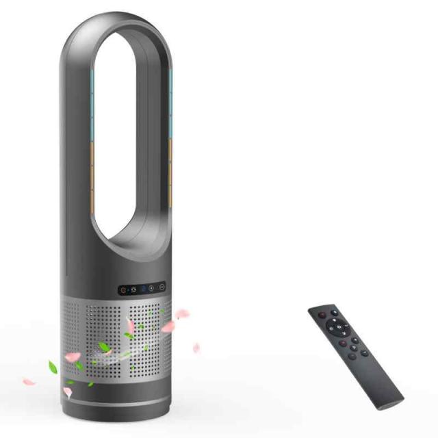 扇風機 タワーファン 空気清浄機 花粉&ペットの毛&ニオイ対策羽なし扇風機 8段階冷風・3段階暖風切替 大風量100°左右首振り (ブラック)