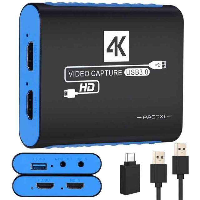 キャプチャーボードは4K HDMI パススルー機能を搭載しています 1080P 60Hz USB 3.0 ビデオゲーム キャプチャーカード 高速転送 低遅延 ゲーム実況生配信ライブ、ビデオ会議録画、リアルタイムストリーミング 画面共有 Switch PS5の通販は