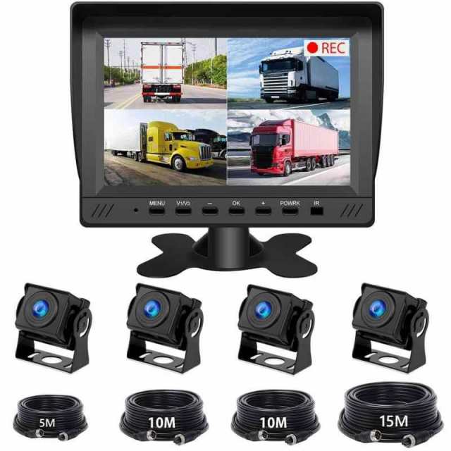 バックモニターセット バックモニターセット 1024*600 7インチIPSモニター バック 4台AHD搭載 120度広角 IP68防水防塵フロント サイド ループ録画 自動録画 連動機能 画面分割表示機能 ガイドラインON/の通販は 15,308円