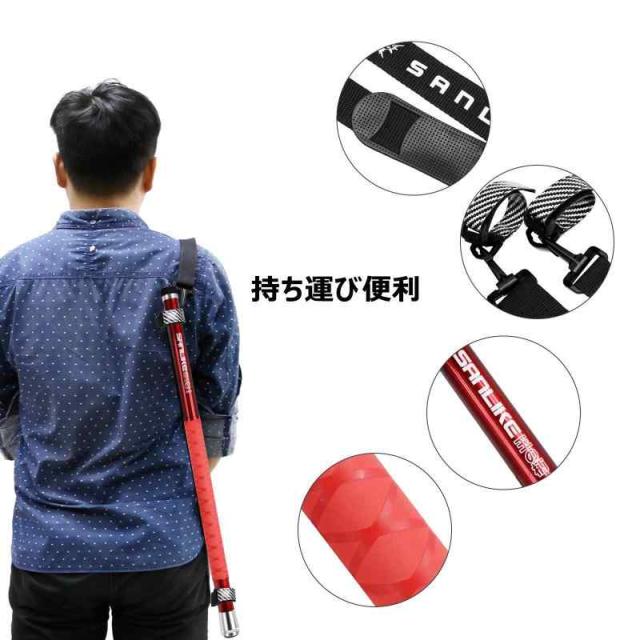 サンライク(SANLIKE) 玉の柄 タモの柄 小継玉ノ柄 300/500/600cm ランディングポール カーボン 9段階 調節可 伸縮 コンパクト 軽量 ラバーグリップ 海水淡水両用 レッド＆ブラック 300 500 600 (5m, レッド)