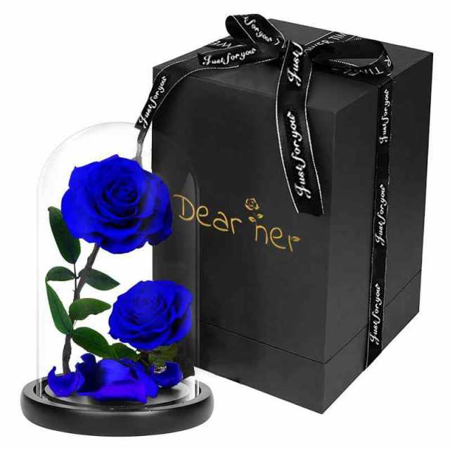 Luckystar Beauty and The Beast Rose本物のバラで手作り保存花、枯れない花、永遠の花、1輪、ガラスギフトボックス入りプリザーブドフラワー、母の日、記念日プレゼント、結婚式、バレンタイン、彼女への最高の贈り物ブルーの通販は