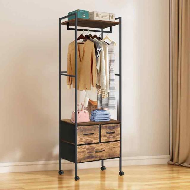 ハンガーラック スリム 頑丈 シングル コートハンガー 木製 収納付き 洋服ラック 引き出し ラック付き キャスター付き 幅58×奥行40×高さ170cm 省スペース 二年安心の通販は 10,272円