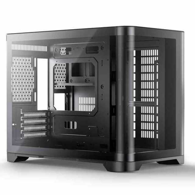 AsiaHorse Micro ATX PCケース ミドルタワー デュアルチャンバー 180° フルビュー 強化ガラス ゲーミング PC ケース USB 3.0 ポート 360