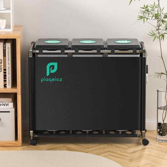 ゴミ袋ホルダー 30L *3分別ゴミ箱 ふた付き レジ袋を隠すゴミ袋スタンド 90L大容量 キャスター付きダストボックス 目隠しダストワゴン ステンレス製 おしゃれ ホワイト (ブラック)