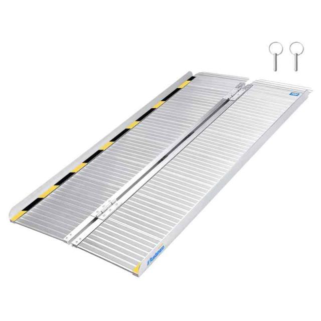 Ruedamann スロープ 車椅子 車椅子 スロープ 耐荷重300kg 折りたたみ車椅子スロープ 滑り止めアルミスロープ 持ち運び便利 室内外 階段 玄関に適用 段差解消 車椅子 台車用 介護用スロープ (シルバー, 152cm（使用高さ：15-37.5の通販は