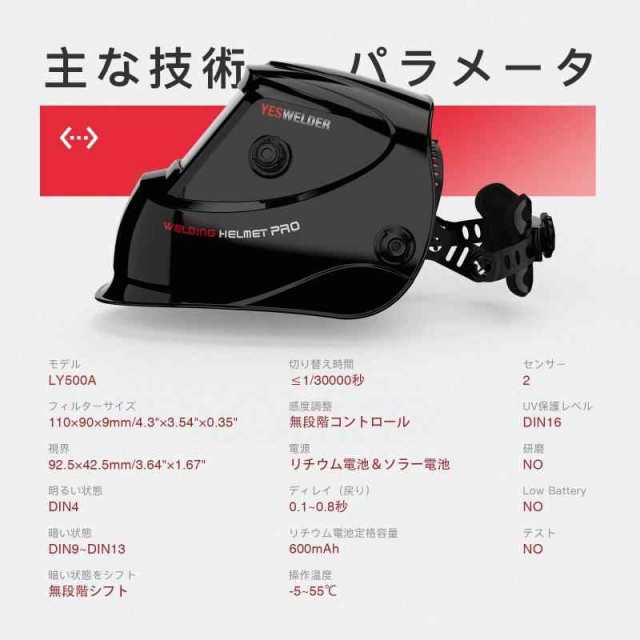 YESWELDER 溶接面 自動遮光 (LYG-L500A 明るい黒)の通販はau PAY マーケット - 健やかマーケット | au PAY  マーケット－通販サイト