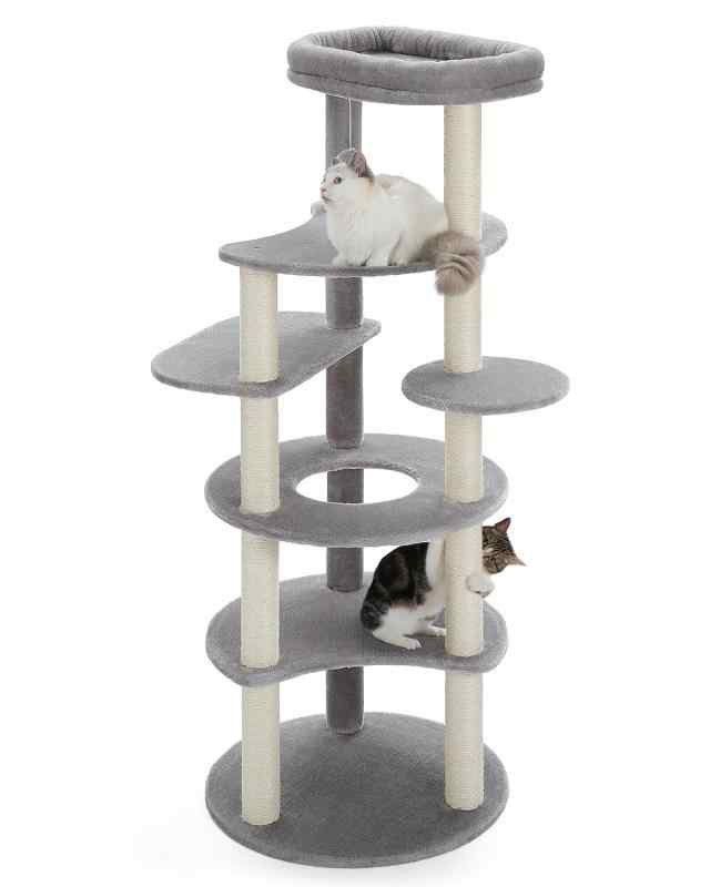PETEPELA(ぺテぺラ) キャットタワー スリム 大型猫 多頭飼い 据置 爪とぎ 麻紐 おもちゃ おしゃれ 猫ステップ 人気 運動不足解消 倒れ防止帯付き (グレー)の通販は