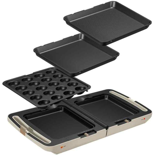 アイリスオーヤマ ホットプレート たこ焼き 平面 ホットプレート ディンプル プレート 3枚 折り畳み 両面 角型 左右独立温度設定 アイボリー DPO-133-C