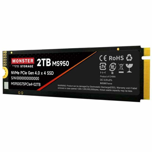 Monster Storage NVMe SSD PCIe Gen 4×4 PS5確認済み M.2 Type 2280 内蔵 SSD 3D TLC 国内正規品 メーカー5年 (標準タイプ 2TB)