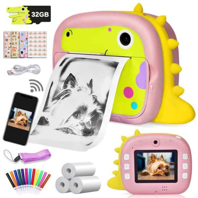 子供用カメラ キッズカメラ トイカメラ WiFi機能 前後1200万画素 1080P レジロール紙プリントカメラ 2.4インチIPS画面 前後レンズ搭載 自撮可能/タイマー撮影/録画 32GBメモリーカード付 USB充電式 日本語操作画面 誕生日プレゼントの通販は