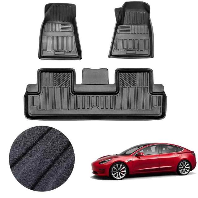 テスラ モデル3 3Dフロアマット 立体フロアマット Tesla model3 カーマット TPE素材 防水仕様 耐汚れ 耐磨耗性 滑り防止 Tesla モデル3 アクセサリー 車種専用設計 保護パーツ カー用品 3PCS (テスラ モデル3，2021〜現