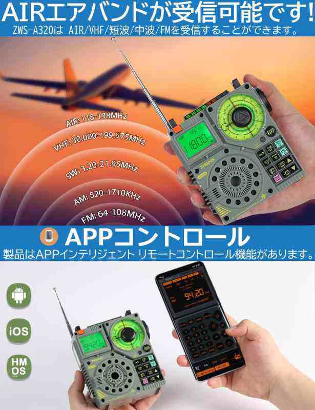 ZHIWHIS Bluetoothスピーカー BCL短波ラジオ エアバンド受信機 AIR/VHF/FM/AM/SW 懐中電灯 ラジオ録音/APPコントロール/MicroSDカード対