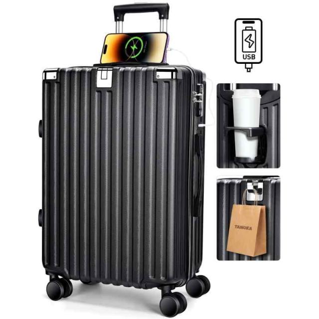 [Tanoka] スーツケース 機内持込 超軽量 キャリーケース 大型 多機能 軽量 キャリーバッグ 静音 ダブルキャスター 耐衝撃 S/M/Lサイズ 360度回転 TSAローク搭載 ファスナー式 旅行 ビジネス 出張 (ブラック, S（40L/1-3泊）の通販は