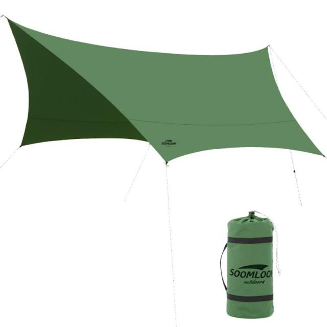Soomloomヘキサタープ4.2ｍｘ4.1ｍ 焚き火可 ポリコットンTC ファイアプレイス 遮熱性/耐火性/耐水性優れ サンシェード アウトドア (グリーン)