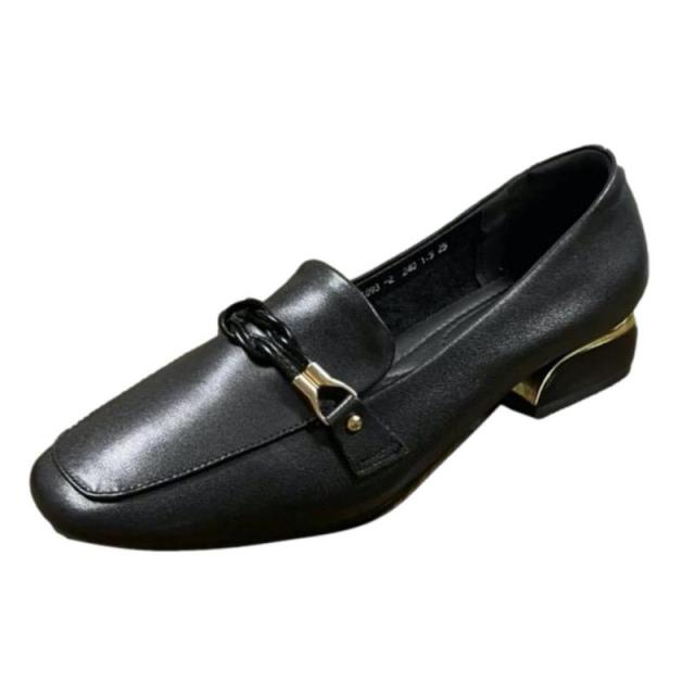 [イヴ エヴァン] 本革 ビットパンプス ローファー 幅広 3cm 太ヒール 3E インソール 歩きやすい 22.5〜25？ レディース EE36 (23.5 cm, ブラック)