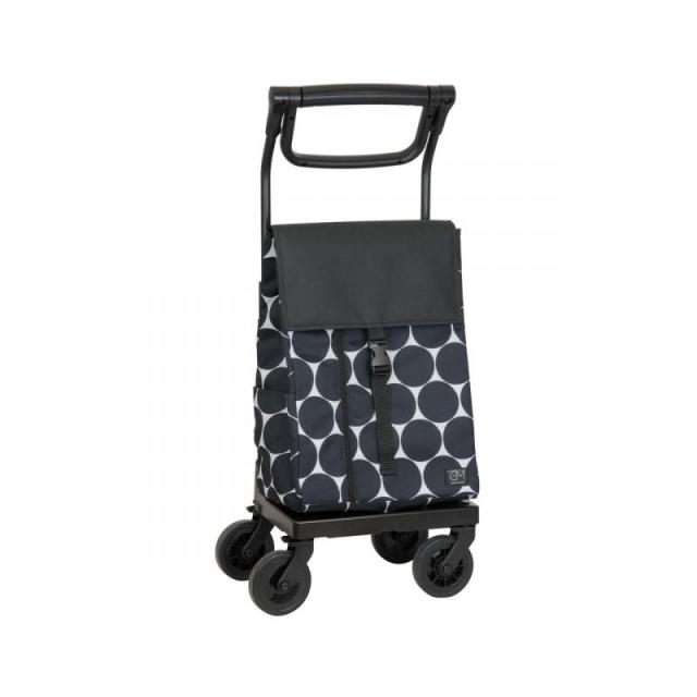 GRANMARIE[グランマリー] ショッピングカート 4輪 横押し 後ろ引き 2way 保冷 保温 買い物カート 保冷バッグ 保冷カートGM-124 (ドットブラック, ブレーキ付き)