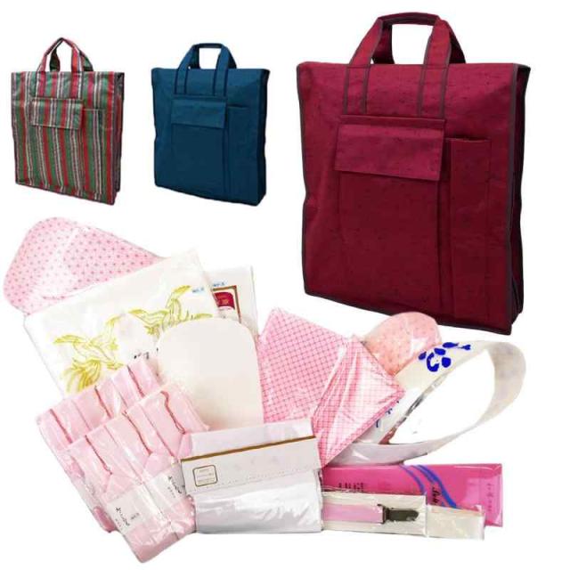 [京都うさぎ堂] 和装小物 着付けセット 21点 着物小物セット 動画QRコード付き 着物バッグつき 着付け用品 振袖 訪問着 袴に (肌着（Ｌサイズ）, エンジ)