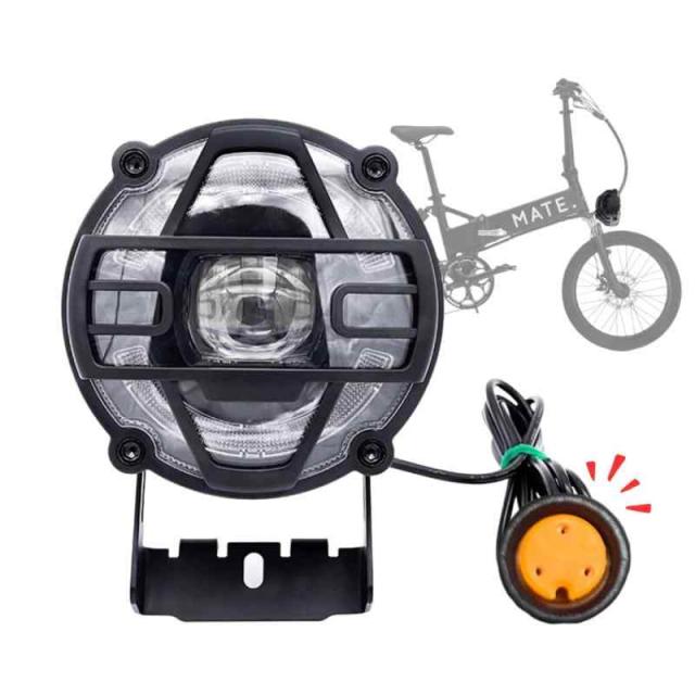 MATE X 用 Eバイク ライト 電動アシスト自転車 ファットバイク LED 大光量 高輝度 防水 防振 ホーン クラクション 機能搭載 アルミ合金 36-48V対応 3pin 3芯 M8 コネクタ 差すだけ簡単取り付け 日本語説明書 取り付け工具 セッ