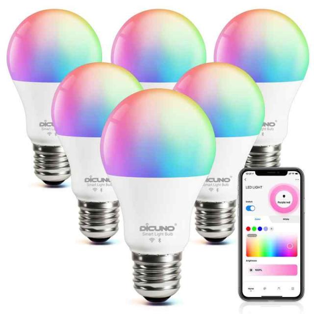 【Amazon Alexa認定】DiCUNO スマート電球 E26 LED電球 60W相当 9W 800lm 調光調色 Alexa Google 対応 電球色・昼白色 マルチカラー 1600万色 RGBCW 広配光 Wi-Fi Bluetooth接続 ハブ