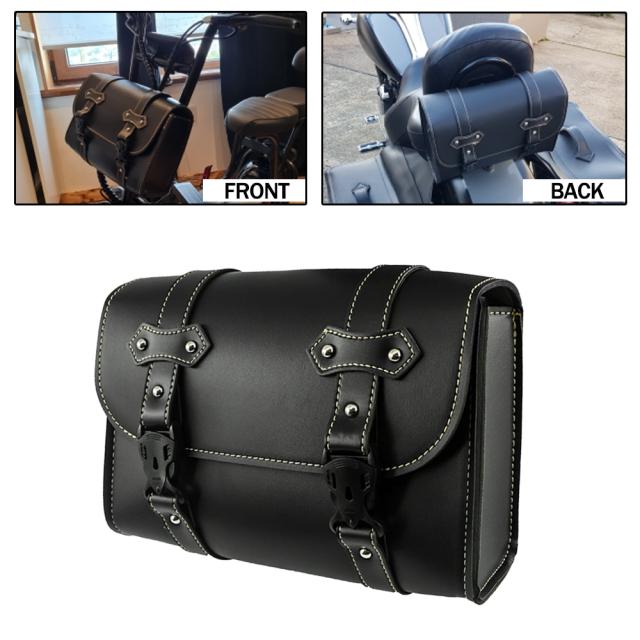 ハーレースポーツスターXL883 XL1200 汎用バイク サドルバッグサイドPUレザーキャリアストレージフォークツールポーチSISSYバーバッグ カスの通販は