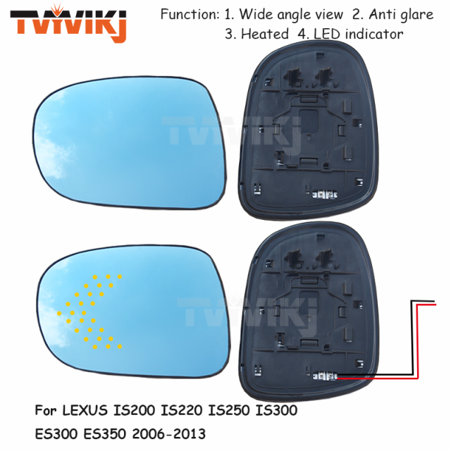 LED 表示器 LEXUS IS200 IS220 IS250 IS300 ES300 ES350 2006-2013 1組バック ミラー青ガラス レンズ