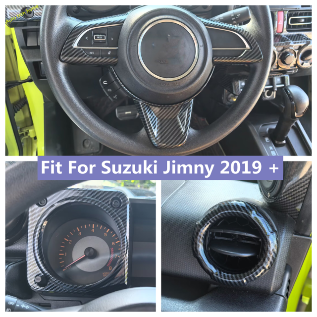 カーボンルック ステアリングホイール /サイドAC アウトレット / ダッシュボード フレーム カバー トリム ABSアクセサリー スズキ ジムニー2019-2025
