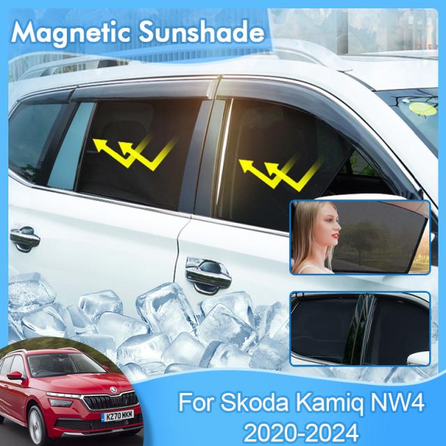 磁気サンシェード シュコダ KAMIQ NW4 2020-24 サンシェードシールドフロントリアフロントガラス ウィンドウメッシュバイザー カバー