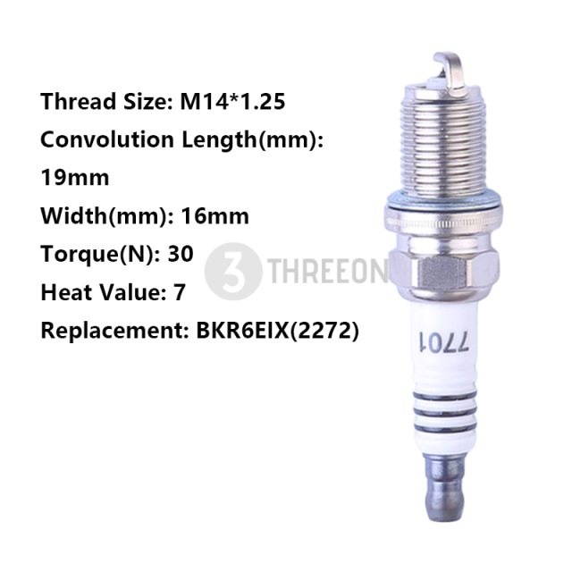 THREEON 1/4/6個 K7RTCI7701 イリジウム スパークプラグ 汎用 スモールヘッドターボチャージャー付きを除く 交換用 BKR6EIX2272 M14*1.25
