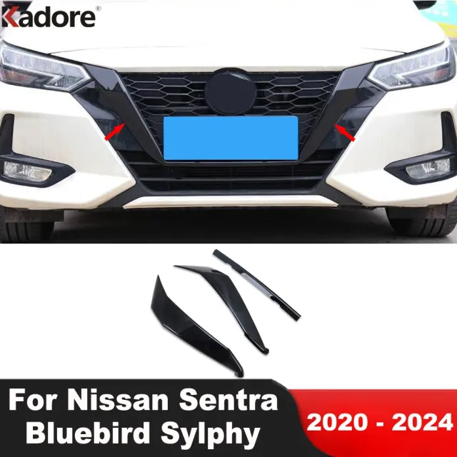 日産 セントラ ブルーバード シルフィ 2020-24 黒車フロントセンターグリル カバー トリム アクセサリー カスタムパーツ アクセサリー 交換