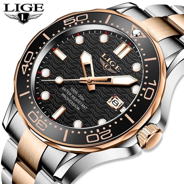Lige-男性用防水クォーツ腕時計,ファッショナブルな高級時計,時計,日付,スポーツ,3気圧の通販は
