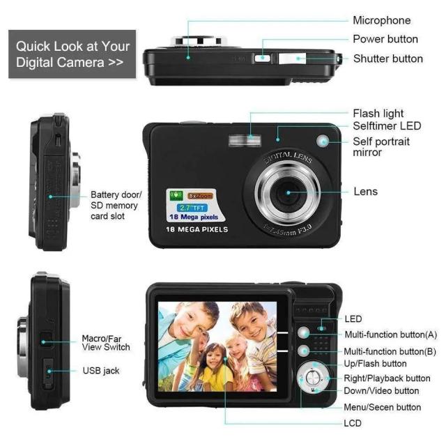 LCDスクリーン付きHDデジタルカメラ 子供用カメラ 屋外用 手ぶれ防止 インスタント写真カメラ 充電式写真撮影用カムコーダー_4