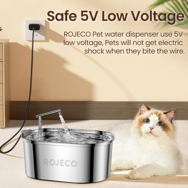Rojecto-ステンレス鋼の猫と犬の噴水,自動猫の酒飲み,ペットの水ディスペンサーアクセサリー_4