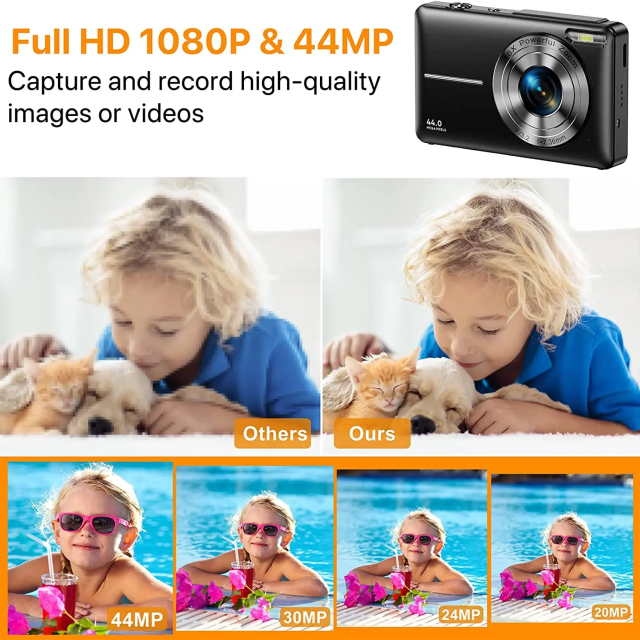 HD 1080P 2.4インチデジタルカメラ 充電式カメラ 16倍ズーム コンパクトカメラ 44MPカメラ 子供用 初心者用カメラ_3