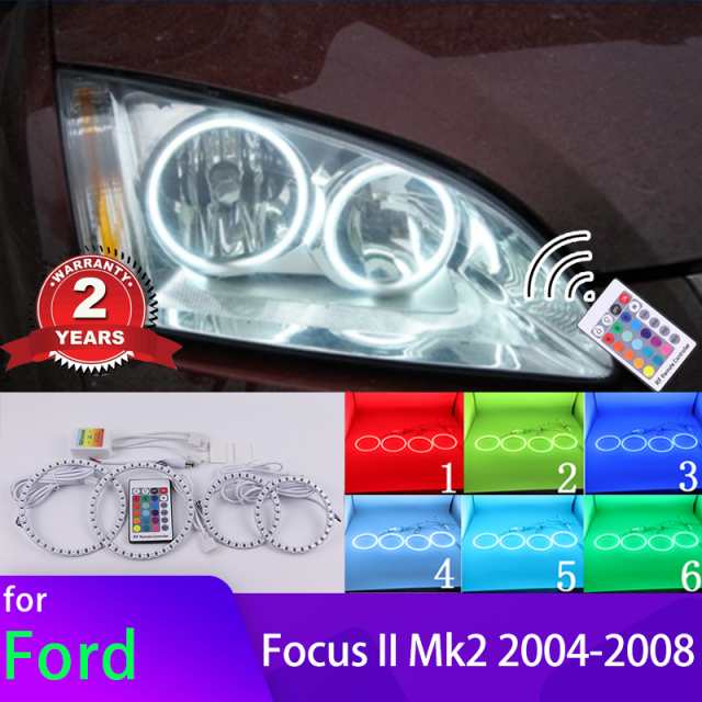 RGB 多色 RF リモート コントロール ヘイロー リング DRL LED エンジェルアイキット フォード フォーカス II Mk2 2004年-2008年車ヘッドの通販は