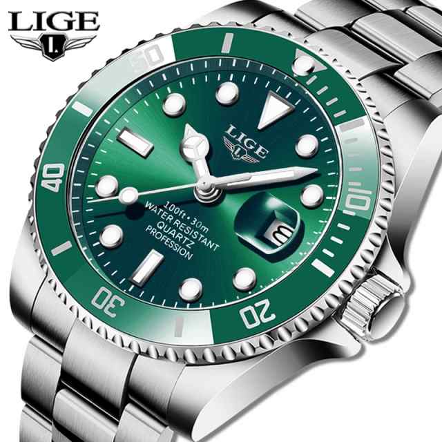 Lige-メンズ防水スポーツウォッチ、クォーツ腕時計、日付時計、30気圧、トップブランド、高級ファッション、ダイバーの通販は腕時計メンズ