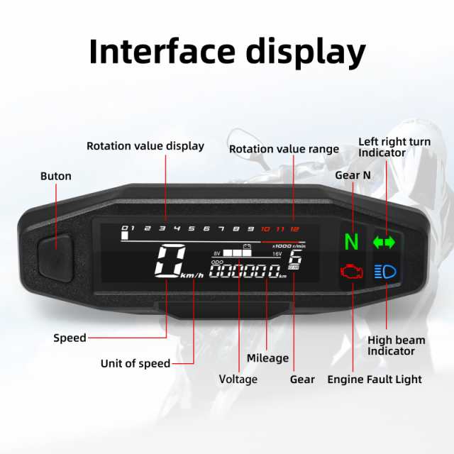 汎用 デジタル メーターランニング距離計燃料レベルウィンカーLCD