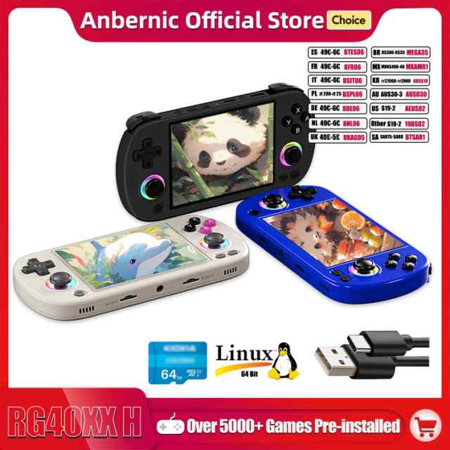 Anbernic-rgbライト付きハンドヘルドゲームコンソールrg40xx h4.0インチ640x480 ips画面3200mah64ビットシステム統合5kゲームrg40xxh
